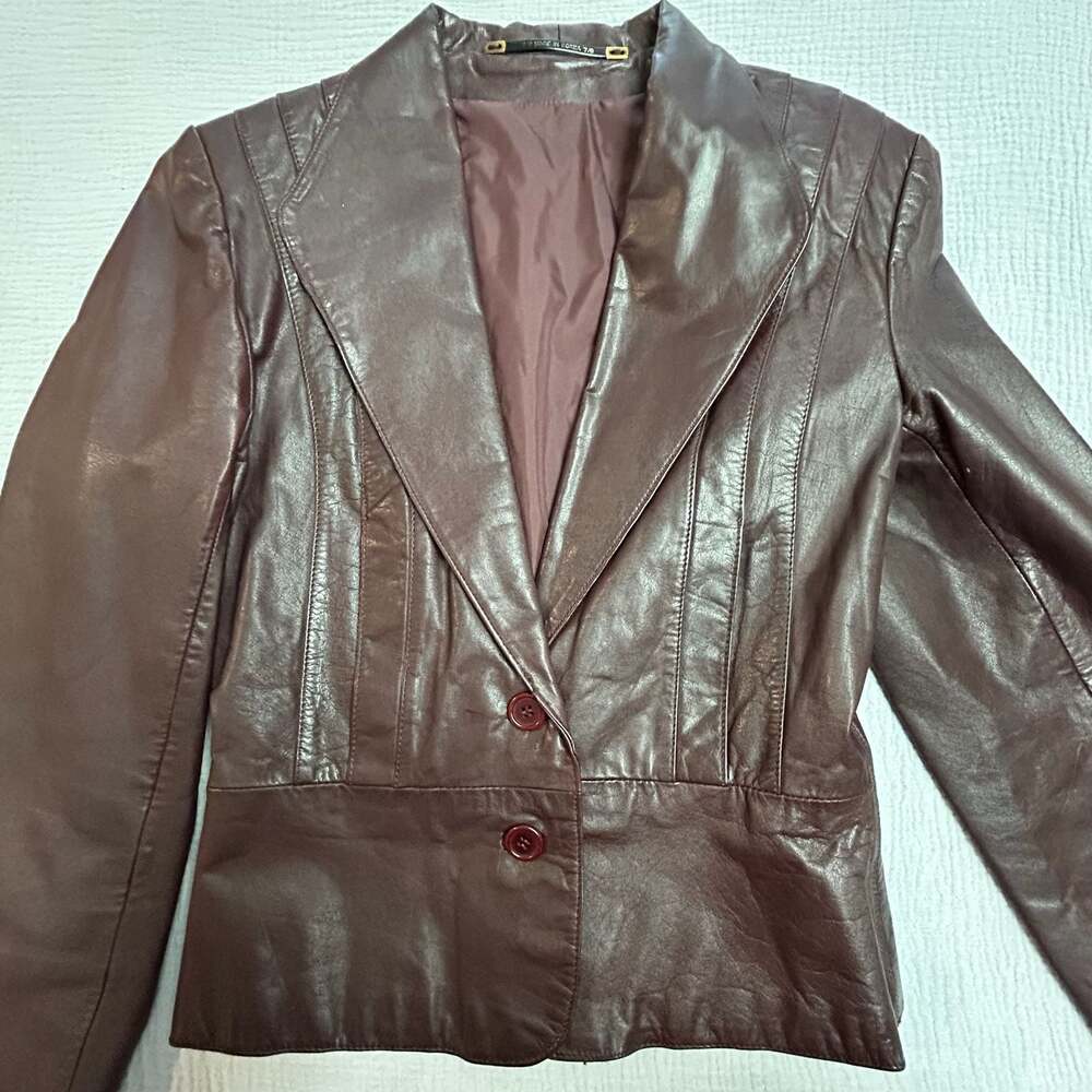 Vintage 70s Learsi Genuine Leather Brown Disco Blazer Jacket